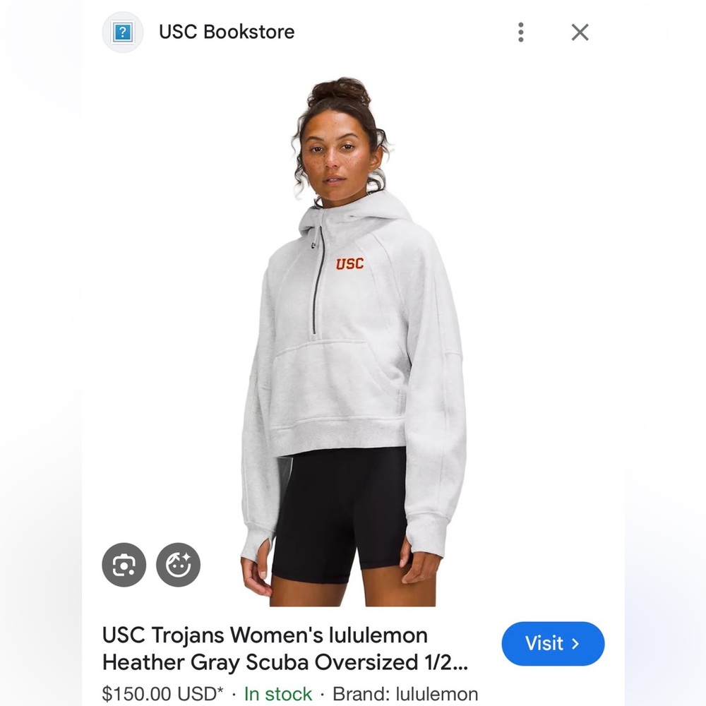 USC Trojans Women’s Lulu Lemon White Scuba Oversized 1/2 Zip Hoodie
